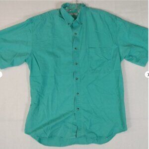 Bugle Boy Company Button Up Shirt Mens L Green w/ Crest Short Sleeve Casual